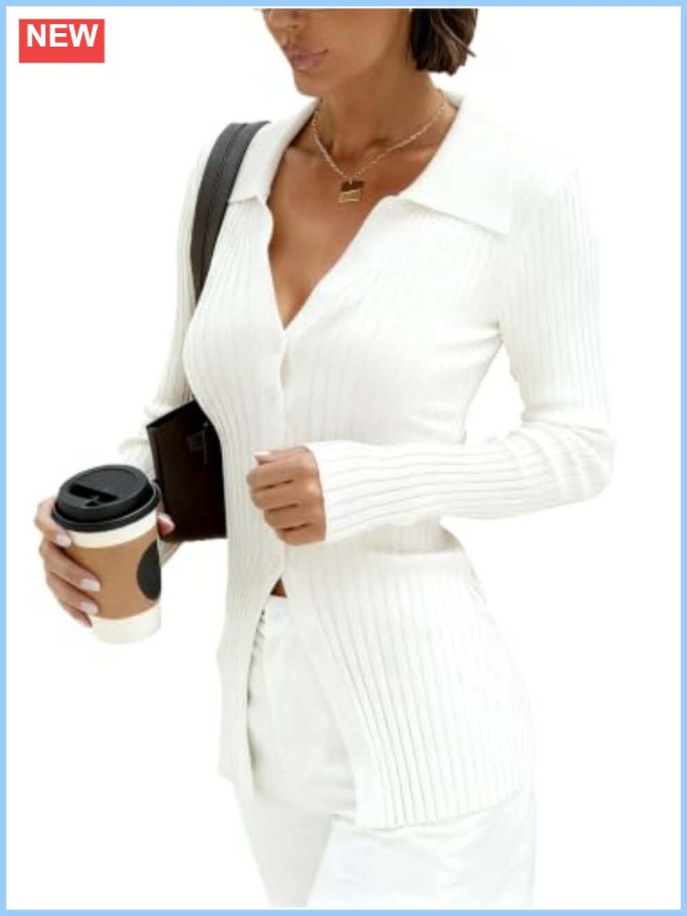 Knit Collared Button Up Sweater Women V-Neck Cardigan